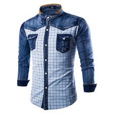 Men's Pure Long Sleeve Top , Cotton / Denim Casual