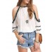 Women's Casual/Daily Street chic Spring / Fall Blouse,Solid Off Shoulder ? Sleeve White Cotton Medium