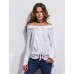 Women's Casual/Daily Street chic Spring / Fall ShirtSolid Boat Neck Long Sleeve White Cotton Medium