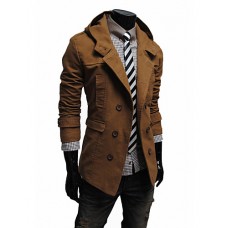 Men's Solid Casual Trench coat,Cotton Blend Long Sleeve-Black / Brown / Yellow / Tan