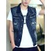 Men's Sleeveless Casual / Plus Size Jacket,Cotton Solid Blue