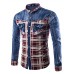 Men's Plaids & Checks Long Sleeve Top , Cotton / Denim Casual