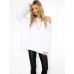 Women's Casual/Daily Sweet Sexy Fall T-shirt,Solid Round Neck Long Sleeve White / Black Cotton Medium