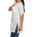 Women's White Button up Tunic Shirt with Lace up Sides