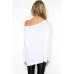 Women's Casual/Daily Sweet Sexy Fall T-shirt,Solid Round Neck Long Sleeve White / Black Cotton Medium