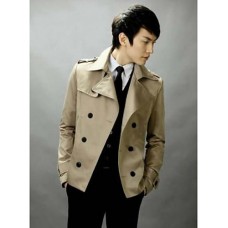 Men's Casual/Daily Simple Trench Coat,Solid Shirt Collar Long Sleeve Fall / Winter Beige / Black Cotton Medium