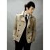 Men's Casual/Daily Simple Trench Coat,Solid Shirt Collar Long Sleeve Fall / Winter Beige / Black Cotton Medium