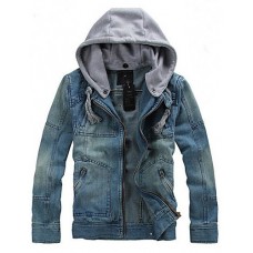 Men's Pure Long Sleeve Hooded Jacket , Denim Casual