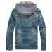 Men's Pure Long Sleeve Hooded Jacket , Denim Casual