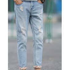 Men's Solid Casual Jeans,Cotton Blue