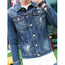 Men's Long Sleeve Casual Jacket,Cotton Patchwork Blue