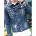 Men's Long Sleeve Casual Jacket,Cotton Patchwork Blue