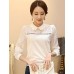 Women's Casual/Daily Simple Spring Shirt,Solid Shirt Collar Long Sleeve White Cotton Medium