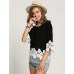 Women's Casual/Daily Street chic Summer T-shirtPatchwork Round NeckLength Sleeve Black Polyester Medium