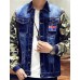 Men's Lapel Print Casual Denim Jacket