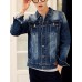 Men's Long Sleeve Casual Jacket,Cotton Solid Blue