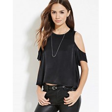 Women's Going out / Casual/Daily Simple / Street chic All Seasons T-shirtSolid Round Neck Short Sleeve Black