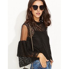 Women's Going out / Casual/Daily Sexy / Simple All Seasons BlouseSolid Crew NeckSleeve Black Rayon Thin