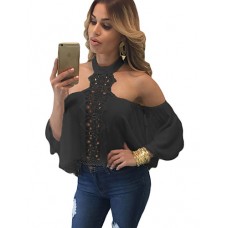 Women's Black Chocker Neck Bare Shoulders Flare Crop Top