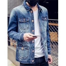 Men's Long Sleeve Casual Jacket,Cotton Solid Blue