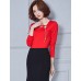 Women's Going out / Casual/Daily Simple / Street chic Fall / Winter T-shirtSolid Round Neck Long Sleeve Red / Black