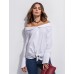 Women's Casual/Daily Street chic Spring / Fall ShirtSolid Boat Neck Long Sleeve White Cotton Medium