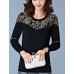 Women's Casual/Daily Simple Fall T-shirtEmbroidered Round Neck Long Sleeve Blue / Black Cotton Opaque