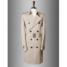 Men's Solid Casual / Work Trench coat,Cotton Long Sleeve-Blue / Beige / Tan