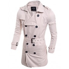 Men's Solid Casual Trench coat,Others Long Sleeve-Blue / White