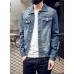 Men's Long Sleeve Casual Jacket,Cotton Solid Blue