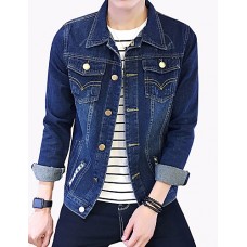 Men's Fashion Solid Broken Hole Slim Fit Casual Long Sleeve Denim Jacket,Cotton/Print/Casual/Plus Size