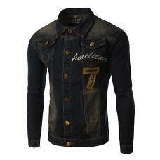 Men's Print Long Sleeve Jacket , Cotton / Denim Casual