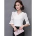 Women's Going out Street chic Fall Blouse,Solid V Neck ? Length Sleeve White Polyester Thin